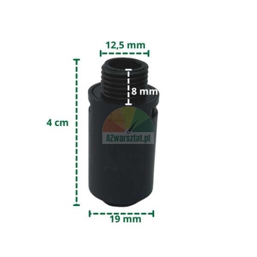 Plastic muffler with 12.7mm thread and dimensions on the image