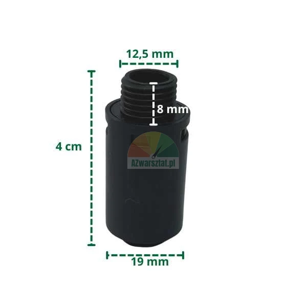Plastic muffler with 12.7mm thread and dimensions on the image
