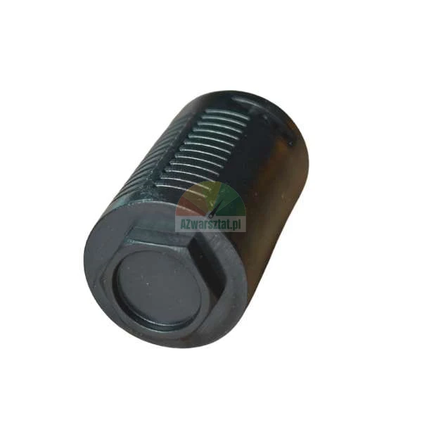 Black plastic cylindrical mounting element with transverse ridges and a hexagonal head.