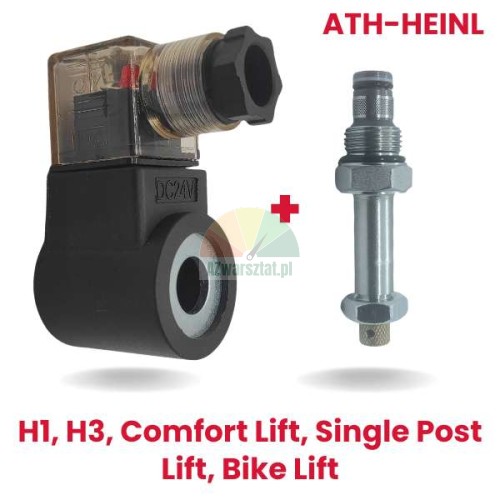 ATH-Heinl replacement: Electromagnetic coil with lowering valve 24V DC for H1, H3, Comfort Lift, Single Post Lift, and Bike Lift