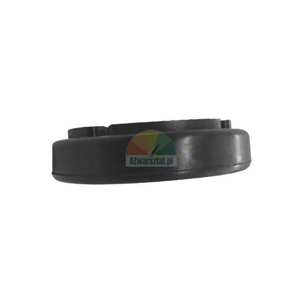 Side view of a thick black rubber mounting element or shock absorber on a white background.