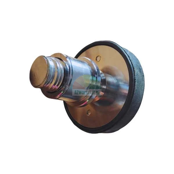 Semi-trailer kingpin with mounting plate on white background.