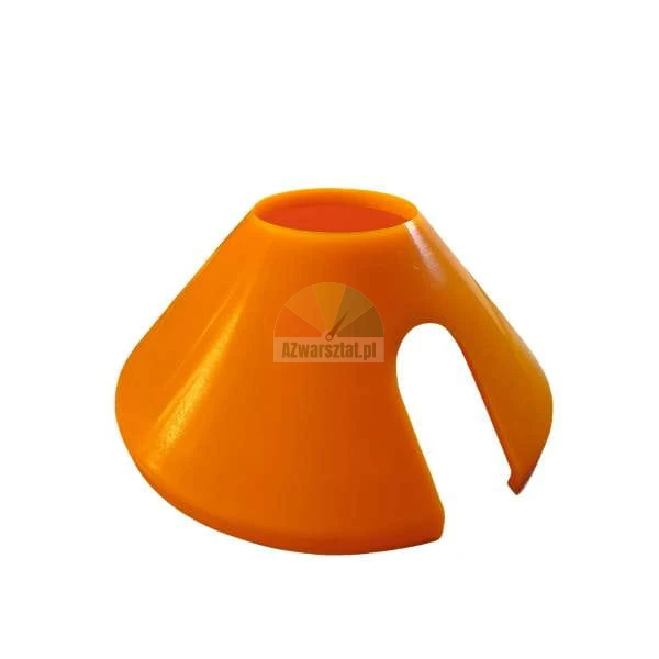 Orange plastic conical base with a side cutout on a white background