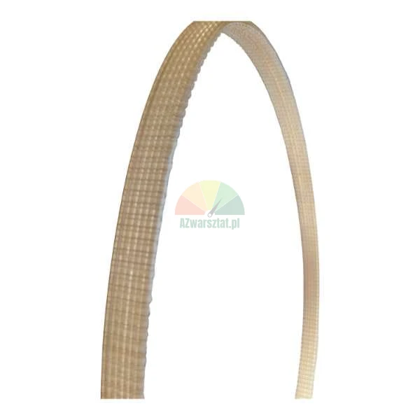 Transparent polyurethane timing belt drive belt on a white background.