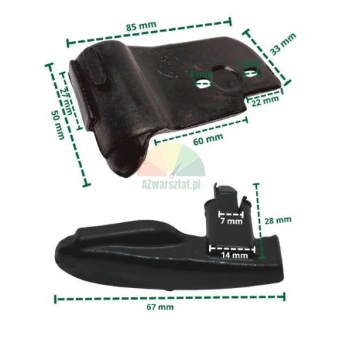 Black footrest cover for SAL kit with technical dimensions