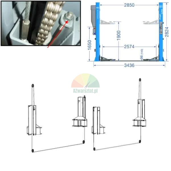 8.82m steel cable for Twin Busch TW236M TW242A lifts
