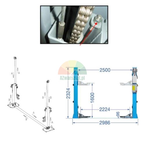 Steel cable for car lift 7.47m for Twin Busch TW242G(E) - technical diagram