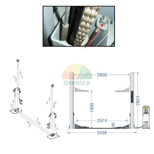Steel lift rope 8.82m for TW242A-FZ - diagram and detail