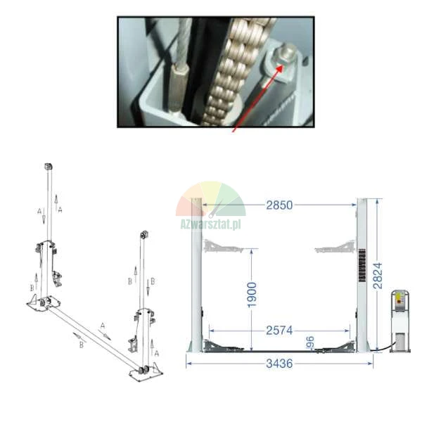 Steel lift rope 8.82m for TW242A-FZ - diagram and detail