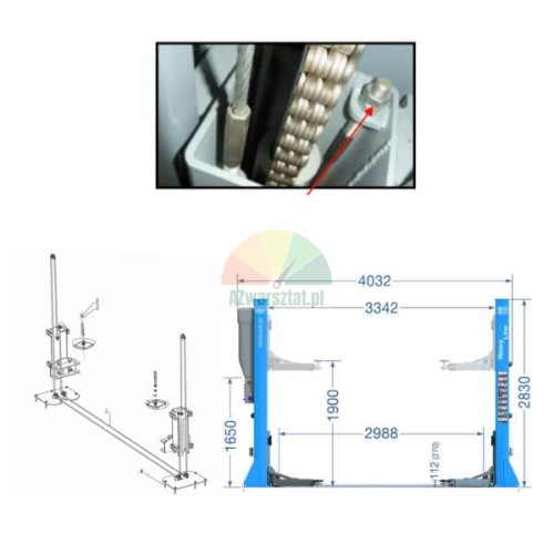 9.33m steel cable for Twin Busch TW250 TW260 PE lift