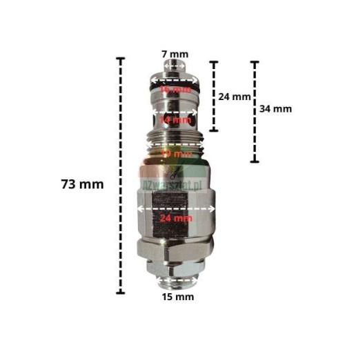 Hydraulic pressure relief valve 16mm (19mm thread) with dimensions