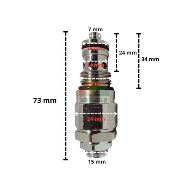 Hydraulic pressure relief valve 16mm (19mm thread) with dimensions