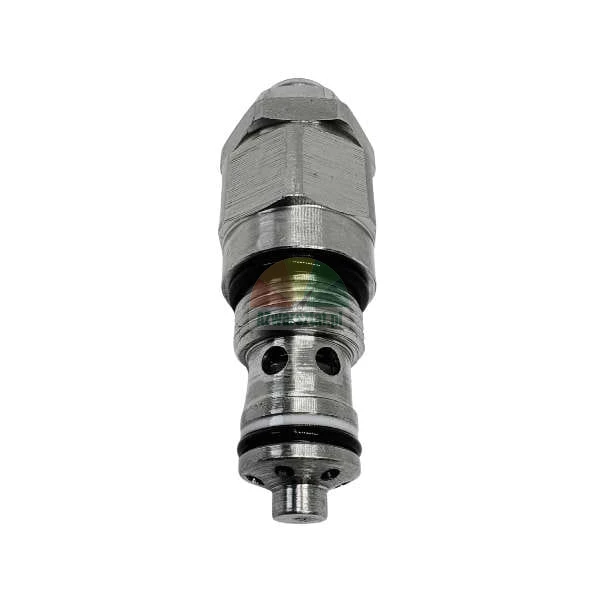 Hydraulic cartridge valve with black and white seals on a white background