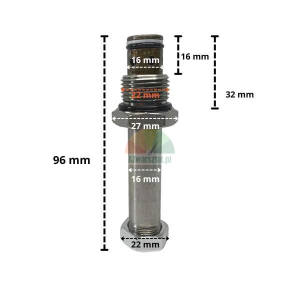 Lowering valve for 16mm / G22mm solenoid coil with dimensions