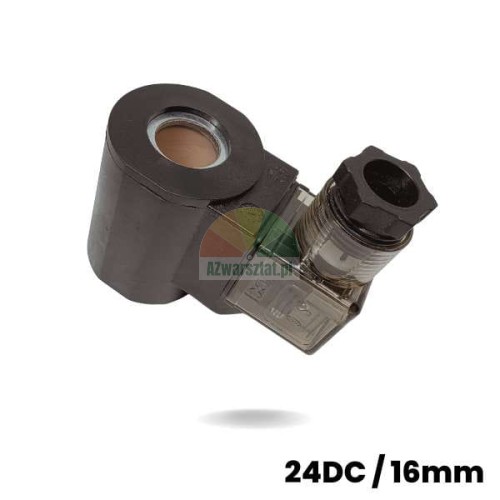Black solenoid coil 16mm 24V DC with transparent connector