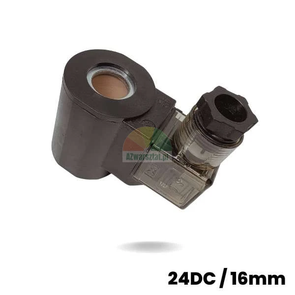 Black solenoid coil 16mm 24V DC with transparent connector
