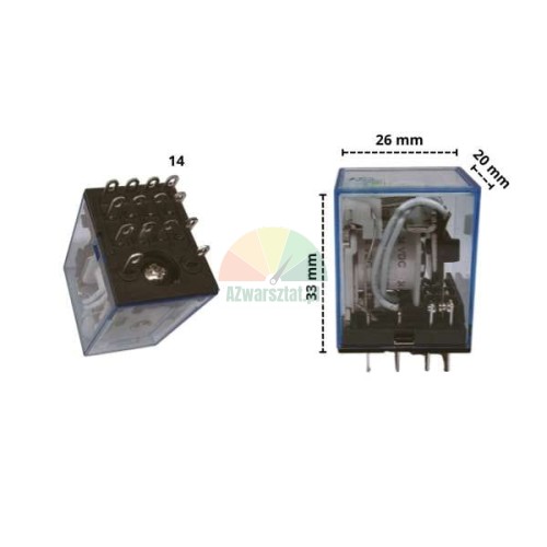 Auxiliary power relay 24V DC 14 pins dimensions 26x20x33mm