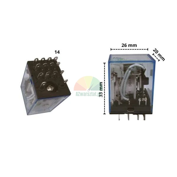 Auxiliary power relay 24V DC 14 pins dimensions 26x20x33mm