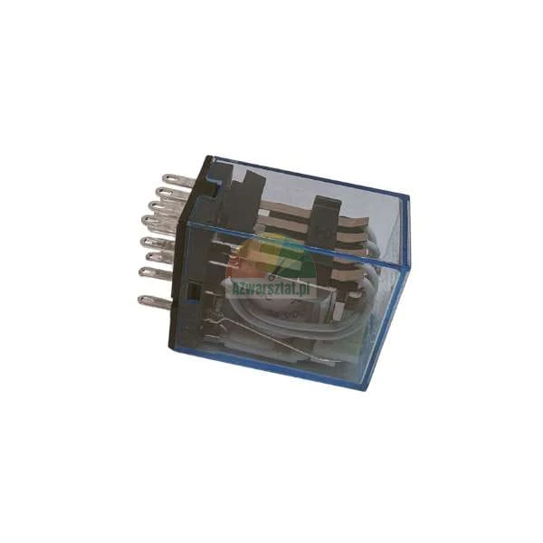Miniature electromagnetic relay with transparent blue housing and metal pins