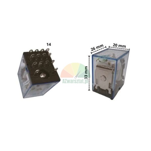 Auxiliary relay 24V AC with dimensions and pin view