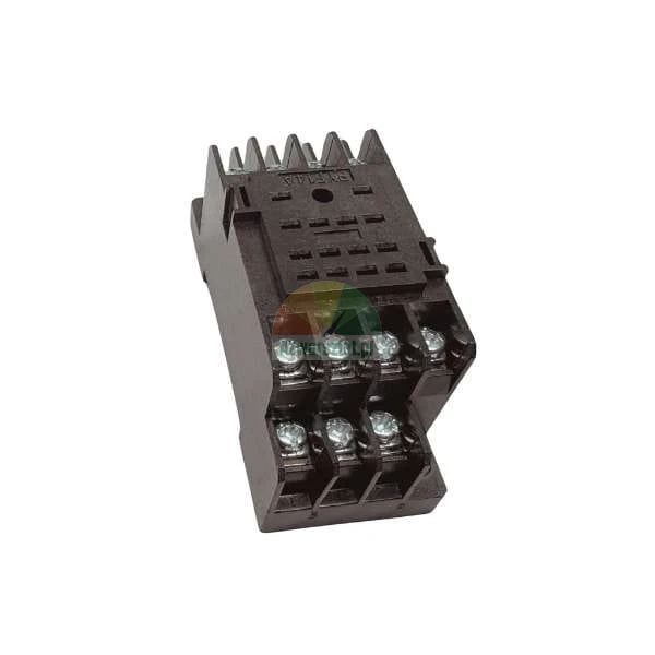 Black industrial relay socket with multiple screw terminals