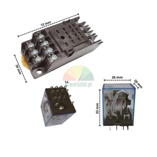 Relay socket and 24V DC power relay with dimensions