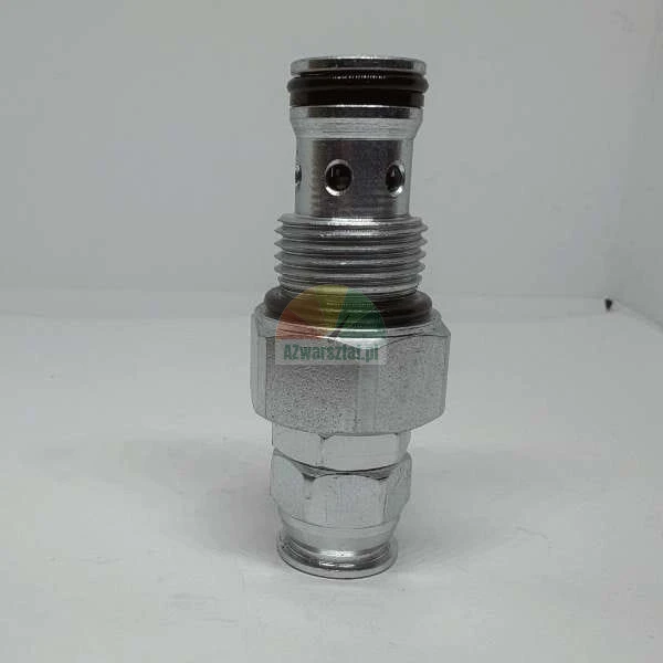 Metal hydraulic cartridge valve with O-ring seals and threaded body on a white background.