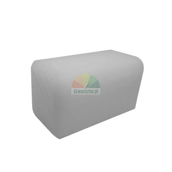 Gray upholstered rectangular ottoman on a white background.
