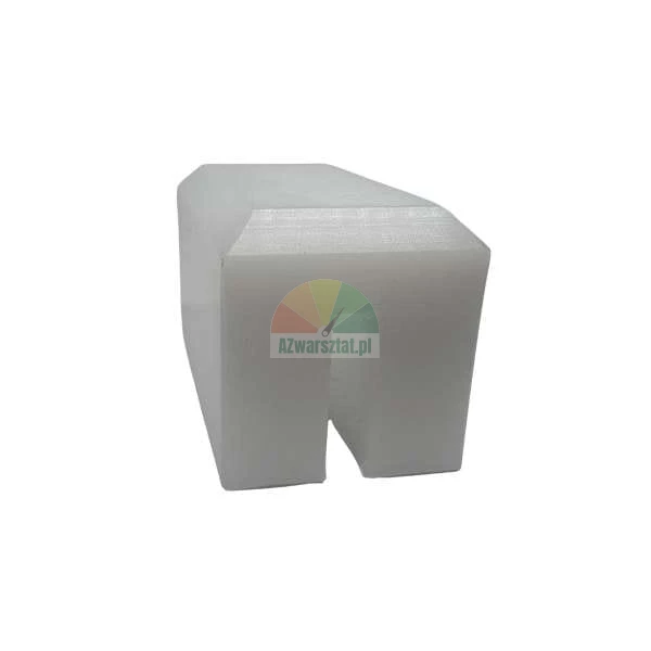 White plastic slider block with a longitudinal notch and beveled top edges.
