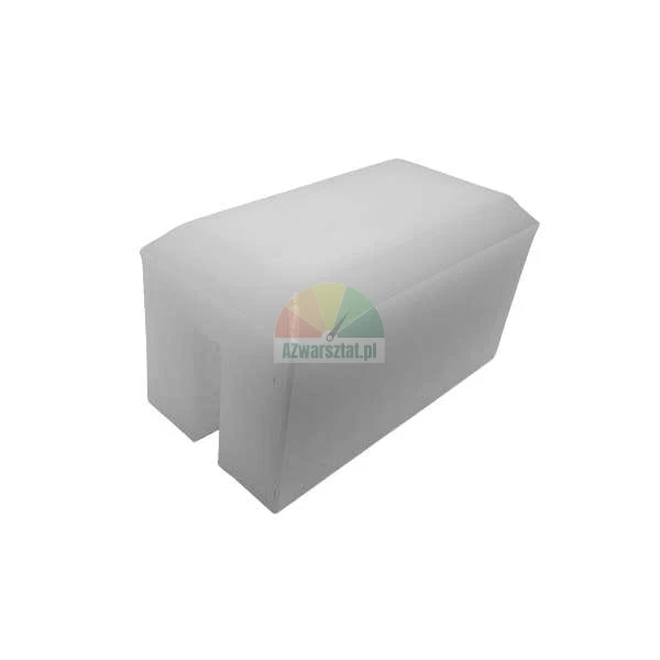 White plastic sliding block with a U-shaped notch and rectangular shape.