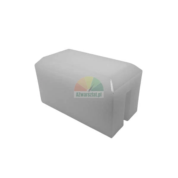 White plastic guide block with a side slot on a white background