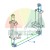 Technical diagram of a cable and pulley system in a two-post lift with markings 1 (blue) and 2 (green).