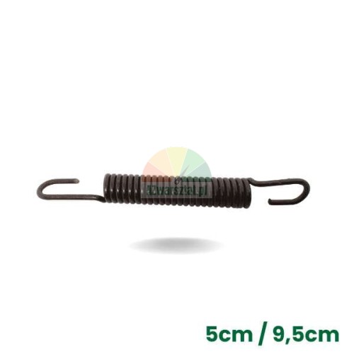 Black metal extension spring 9.5 cm long with hooks on both ends.