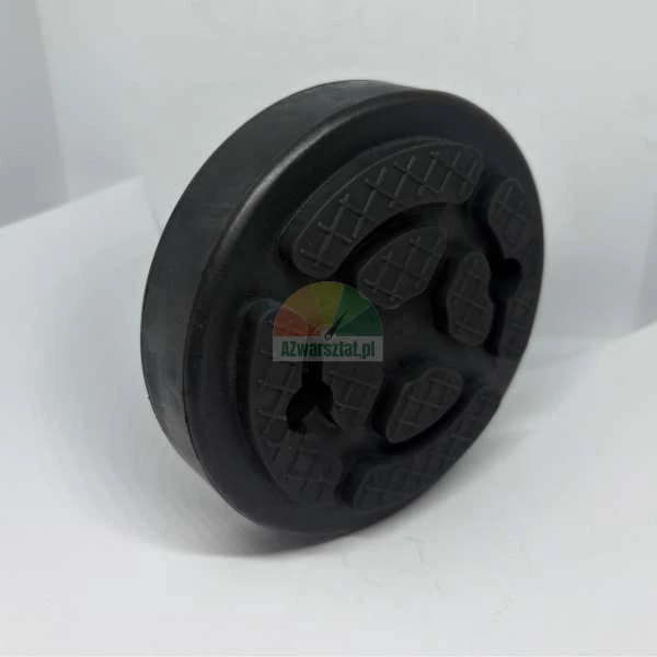 Black rubber jack pad for car lift with non-slip textured surface.