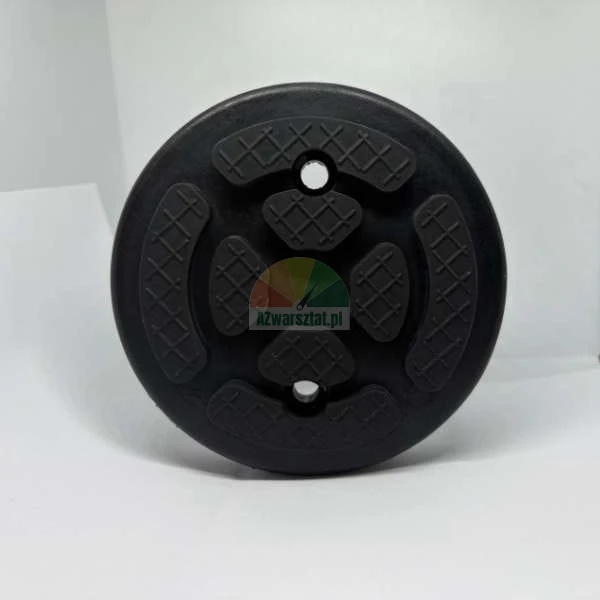 Black circular base with non-slip textured pads and two mounting holes on a white background.