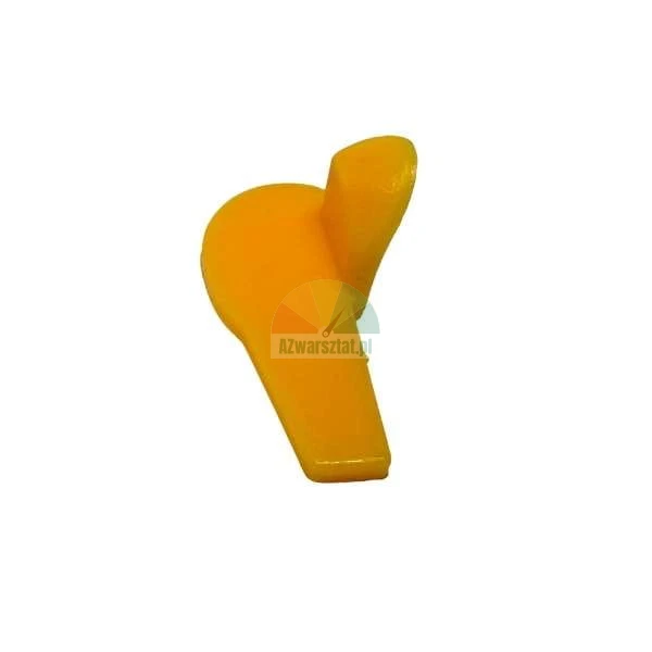 Yellow plastic fastener or clip component on a white background.