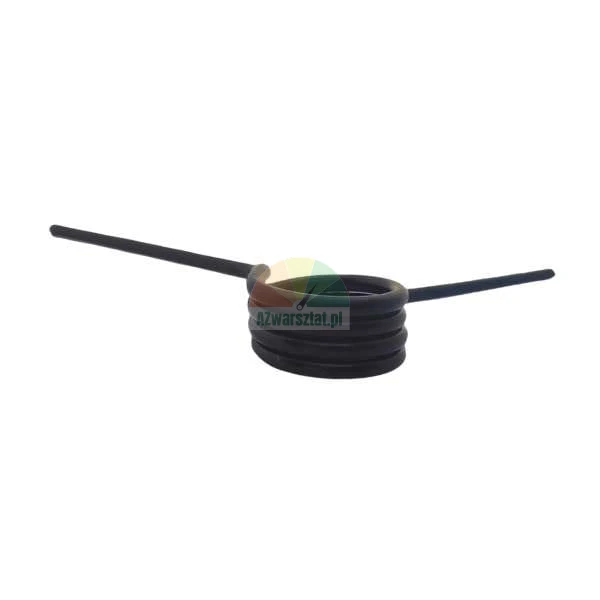 Black torsion spring with two straight arms on a white background.