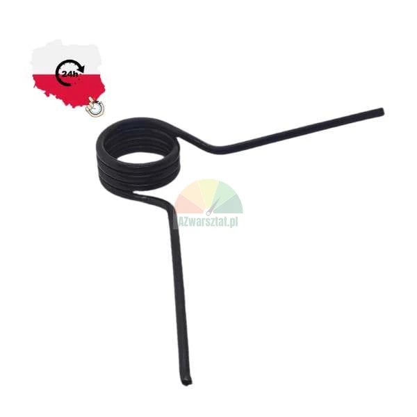 Black metal torsion spring with two arms on a white background