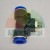 Pneumatic male branch tee push-in fitting, black body with blue release rings and brass thread