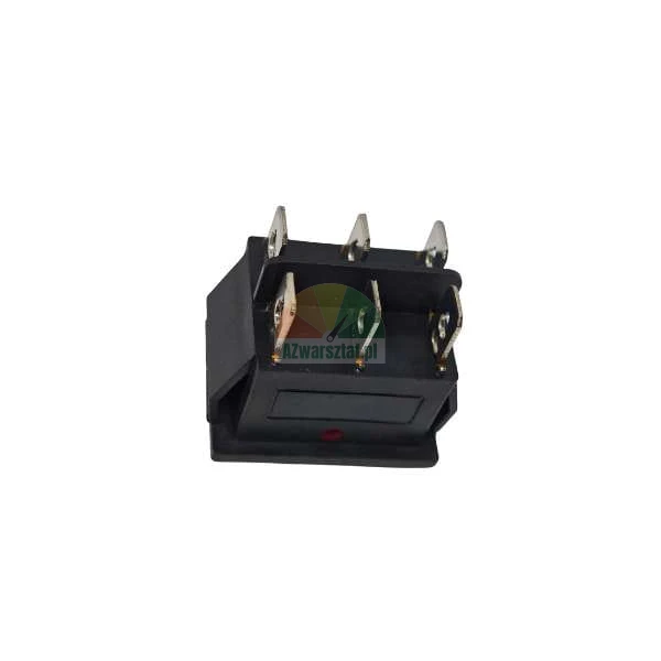 Black rocker switch with six male spade terminals viewed from the bottom.