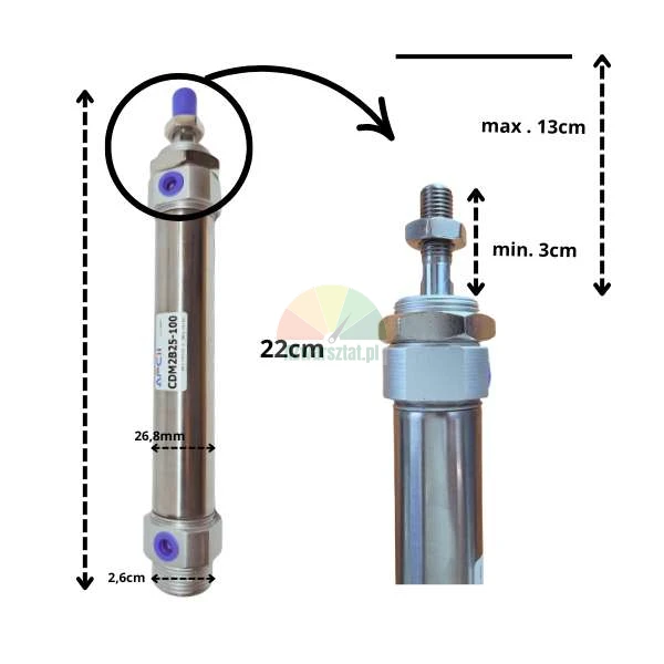 Pneumatic cylinder CDM2B25-100 with dimensions