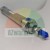 Stainless steel roundline pneumatic cylinder with blue protective caps on the ports and piston rod.