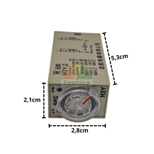 Time delay relay H3Y-2 24V AC 5s 8-pin with dimensions 2.1x2.8x5.3 cm