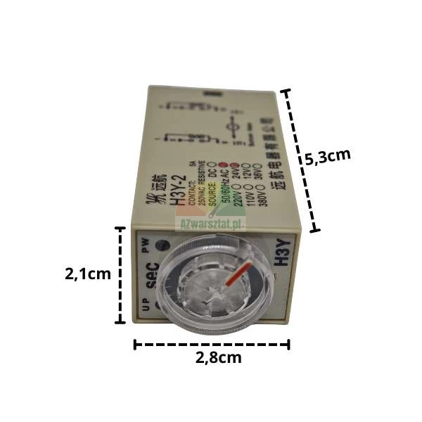 Time delay relay H3Y-2 24V AC 5s 8-pin with dimensions 2.1x2.8x5.3 cm