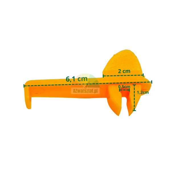 Orange plastic mounting foot cover Type AV with dimensions.