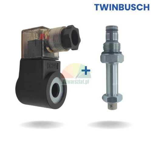 Twin Busch replacement: 24V DC electromagnetic solenoid coil and lowering valve for car lift.