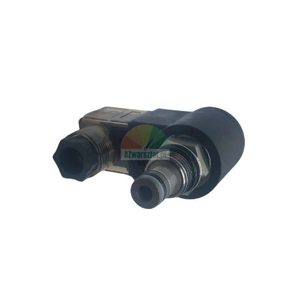 Solenoid valve cartridge with black coil and electrical connector on a white background.