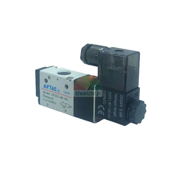 AirTAC pneumatic solenoid valve model 3V210-08-NC with 24V DC coil