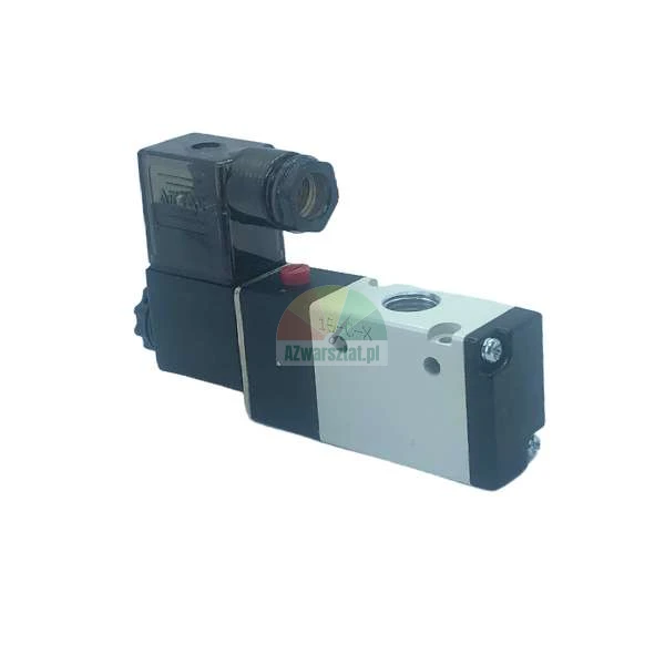 Pneumatic solenoid valve with a black coil and aluminum body.
