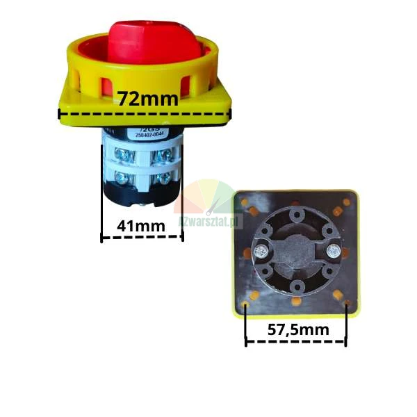 Main switch 72x72 mm with mounting dimensions